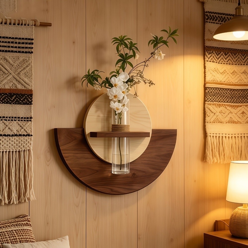 Flower Wall Panel - Estante de Pared Ovalado de Madera