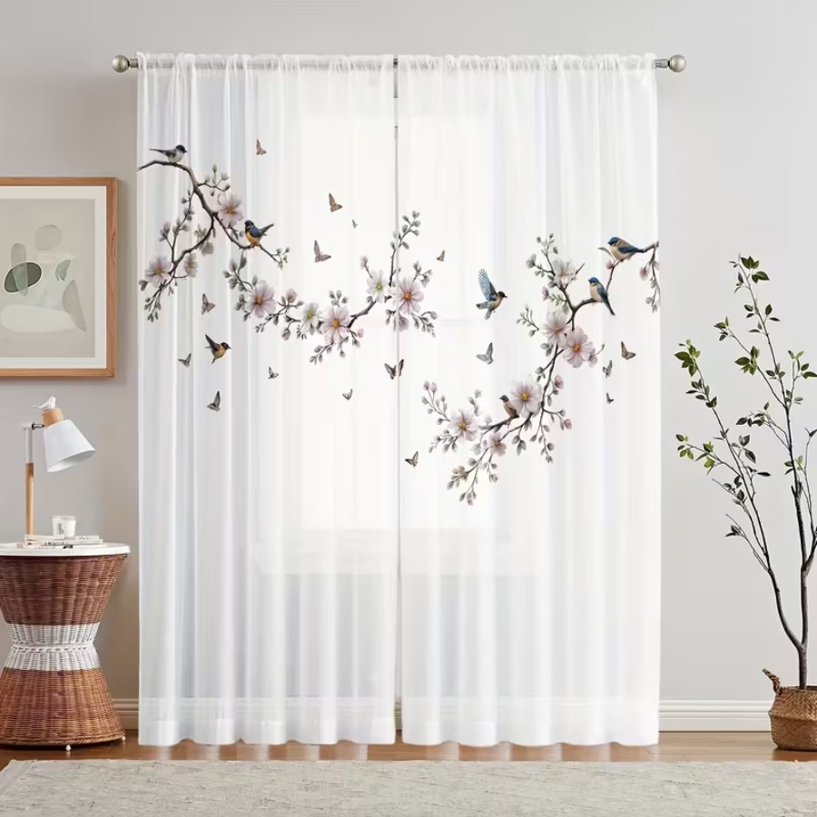 2 Cortinas Transparentes con E - Flower Wall Panel reseña y precio