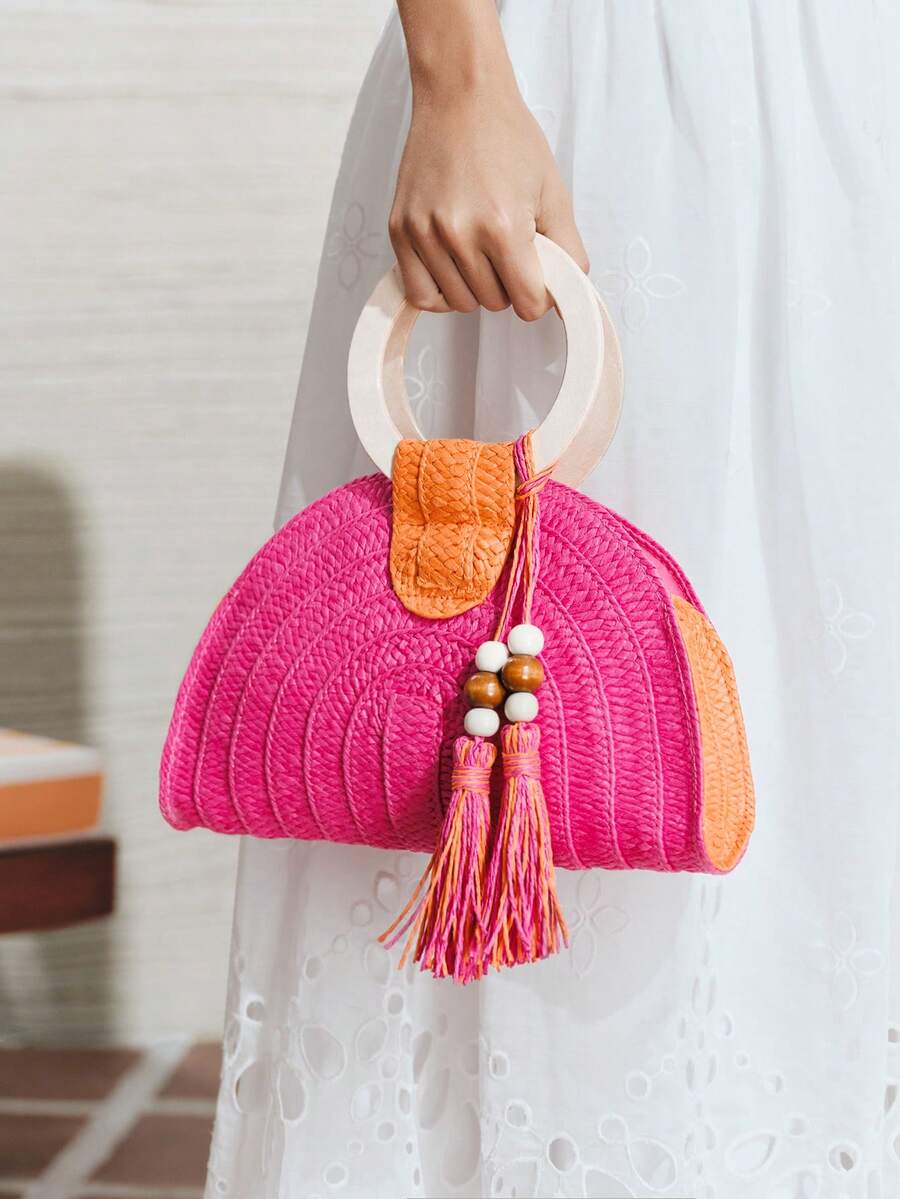 Bolso de mano de mujer, redond - Paper Straw Color reseña y precio